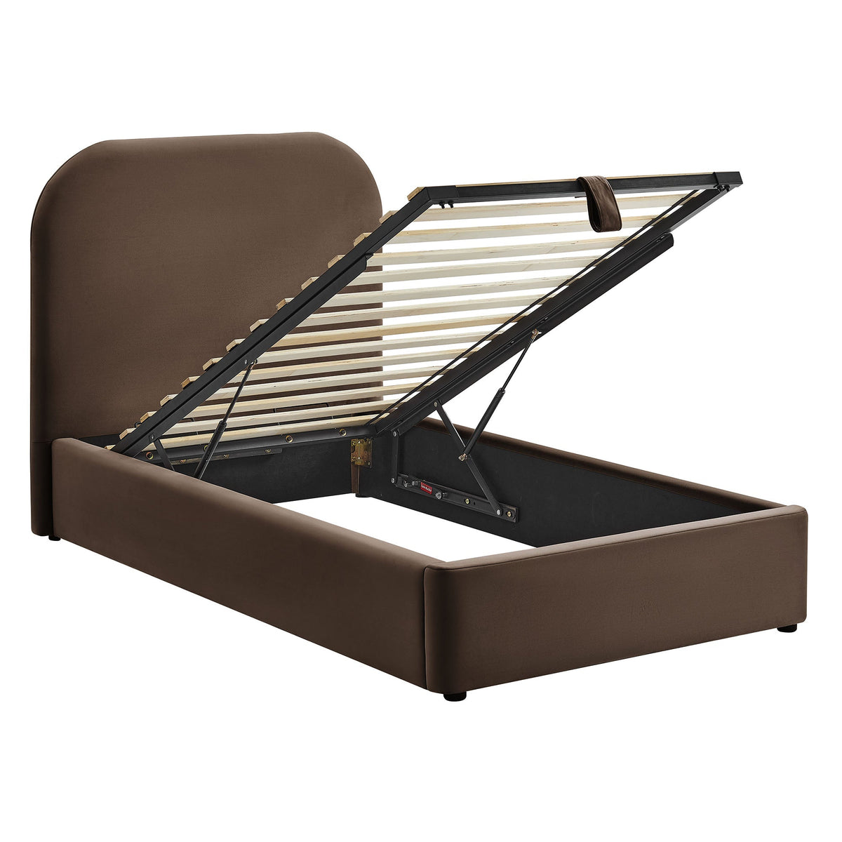 Keynote Velvet storage platform bed frame brown velvet with lift and black metal base by Modway on Tampa Home & Garden Store