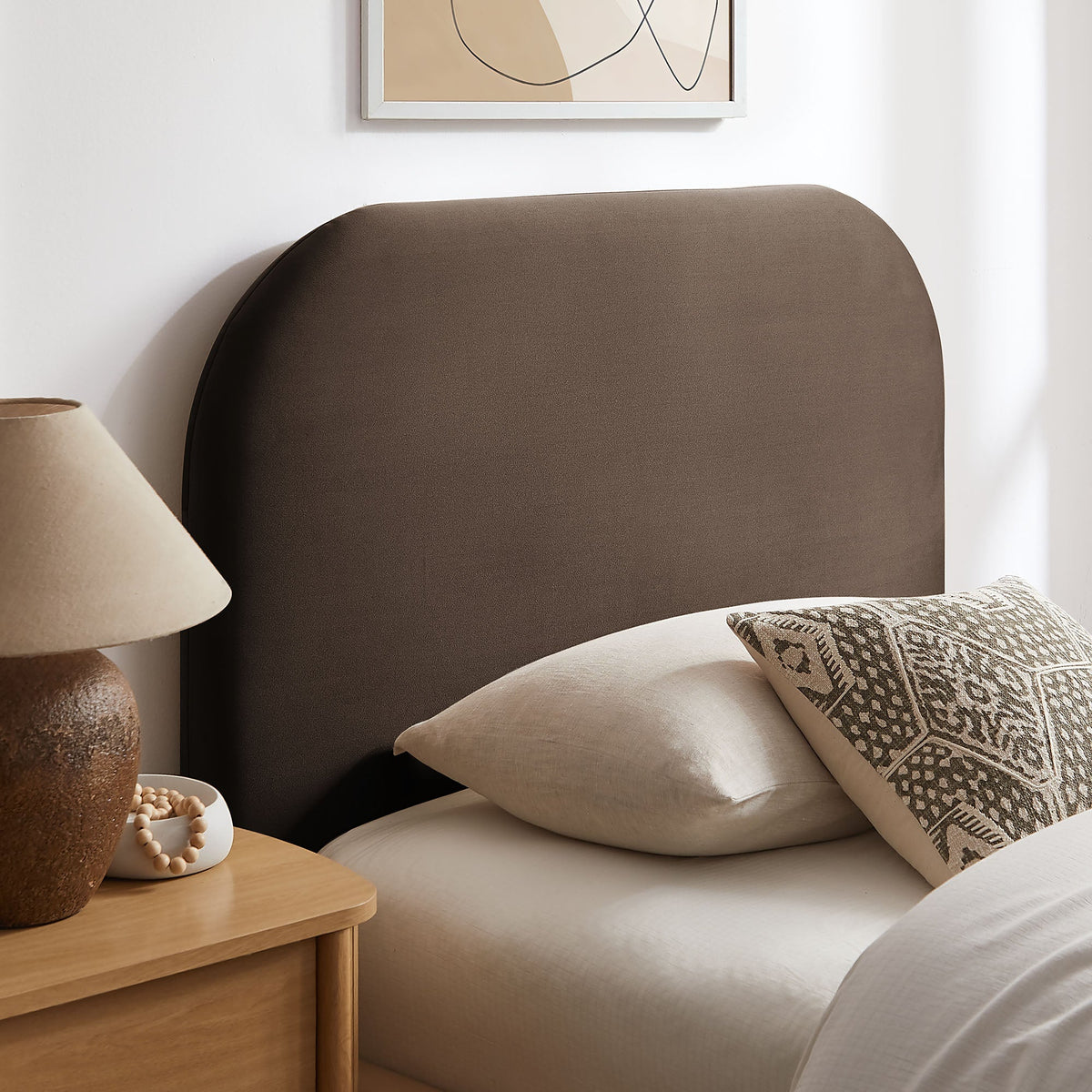 Modway Keynote velvet storage platform bed frame in brown with curved headboard on Tampa Home & Garden Store