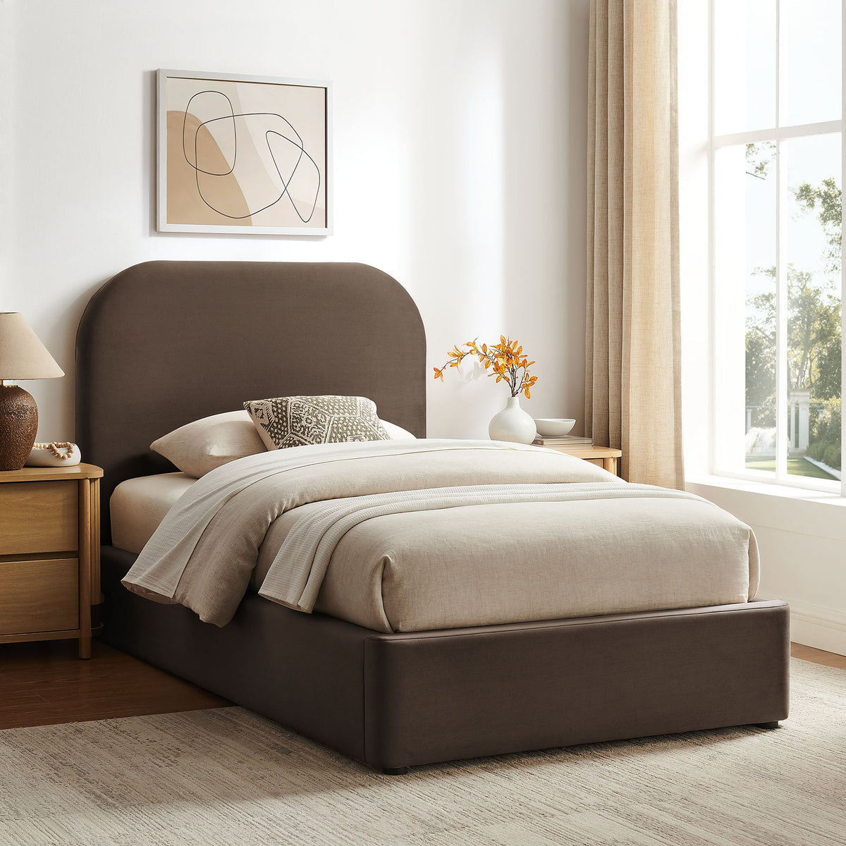 Keynote Performance Velvet Storage Platform Bed Frame by Modway in brown velvet upholstery on Tampa Home & Garden Store