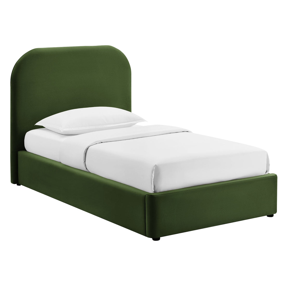 Keynote Performance Velvet Storage Platform Bed Frame green velvet with curved headboard on Tampa Home & Garden Store