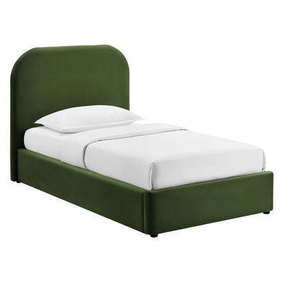 Keynote Performance Velvet Storage Platform Bed Frame green velvet with curved headboard on Tampa Home & Garden Store