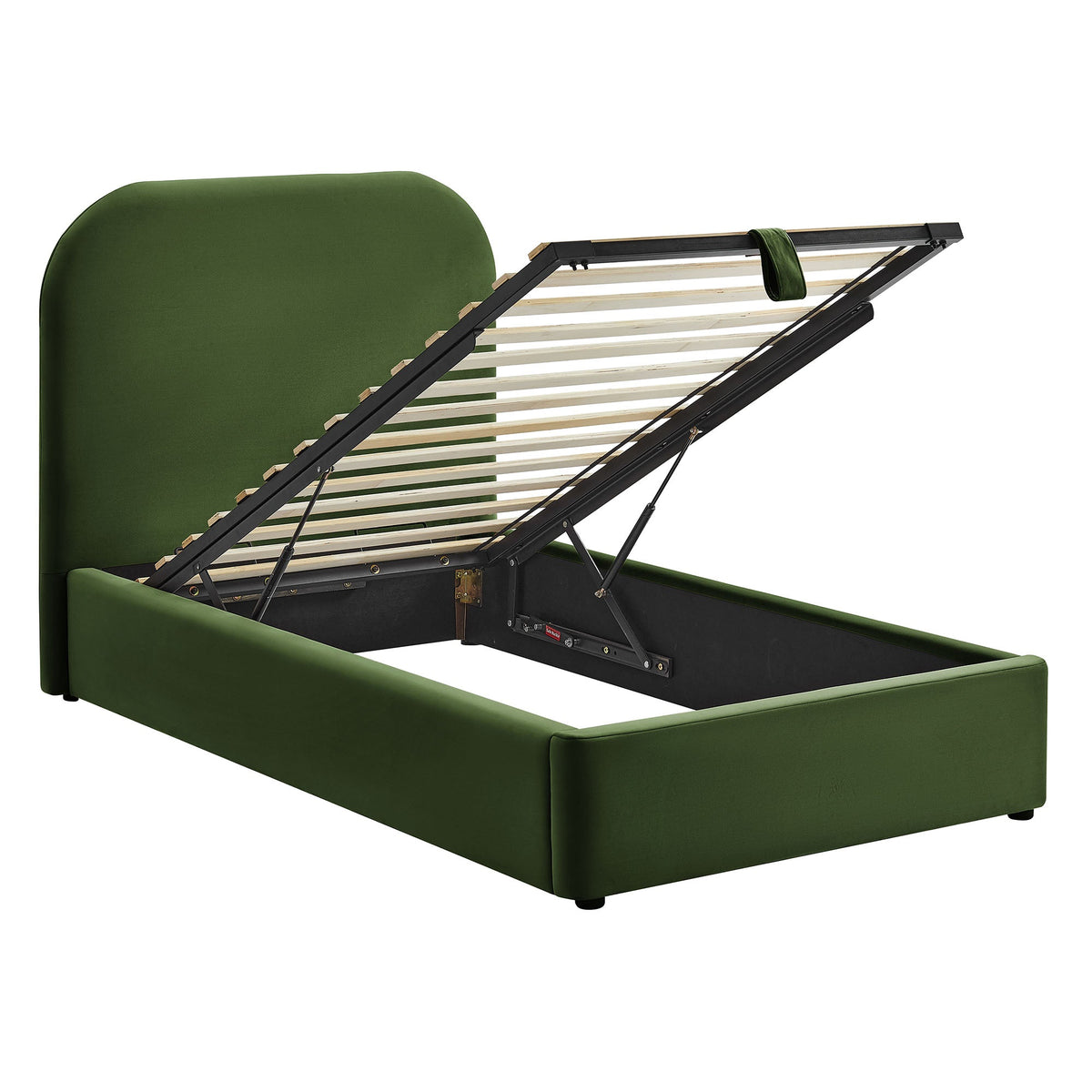Keynote Performance Velvet Storage Platform Bed Frame green velvet with hydraulic storage lift on Tampa Home & Garden Store