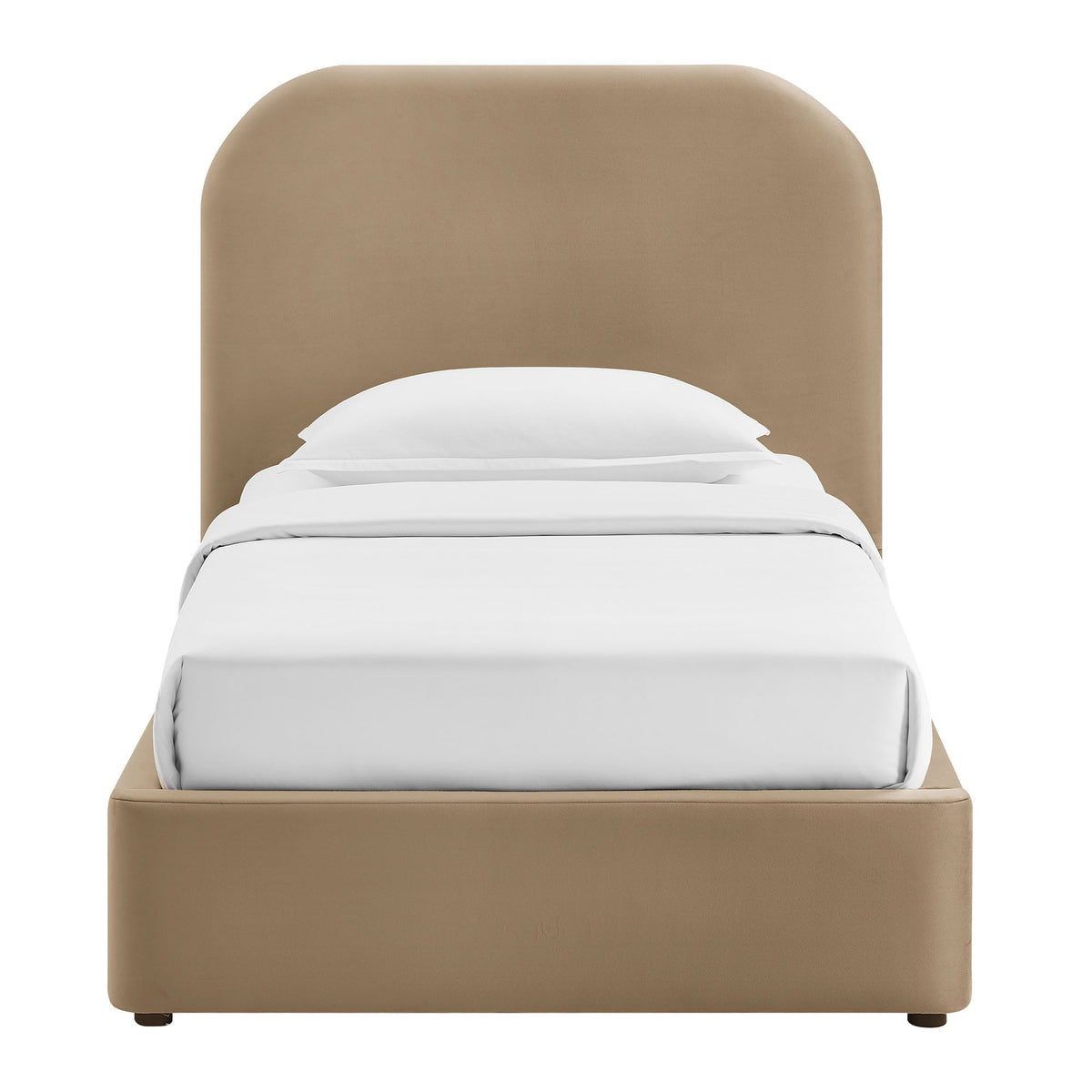 Keynote Performance Velvet storage platform bed frame by Modway in tan velvet with white bedding on Tampa Home & Garden Store