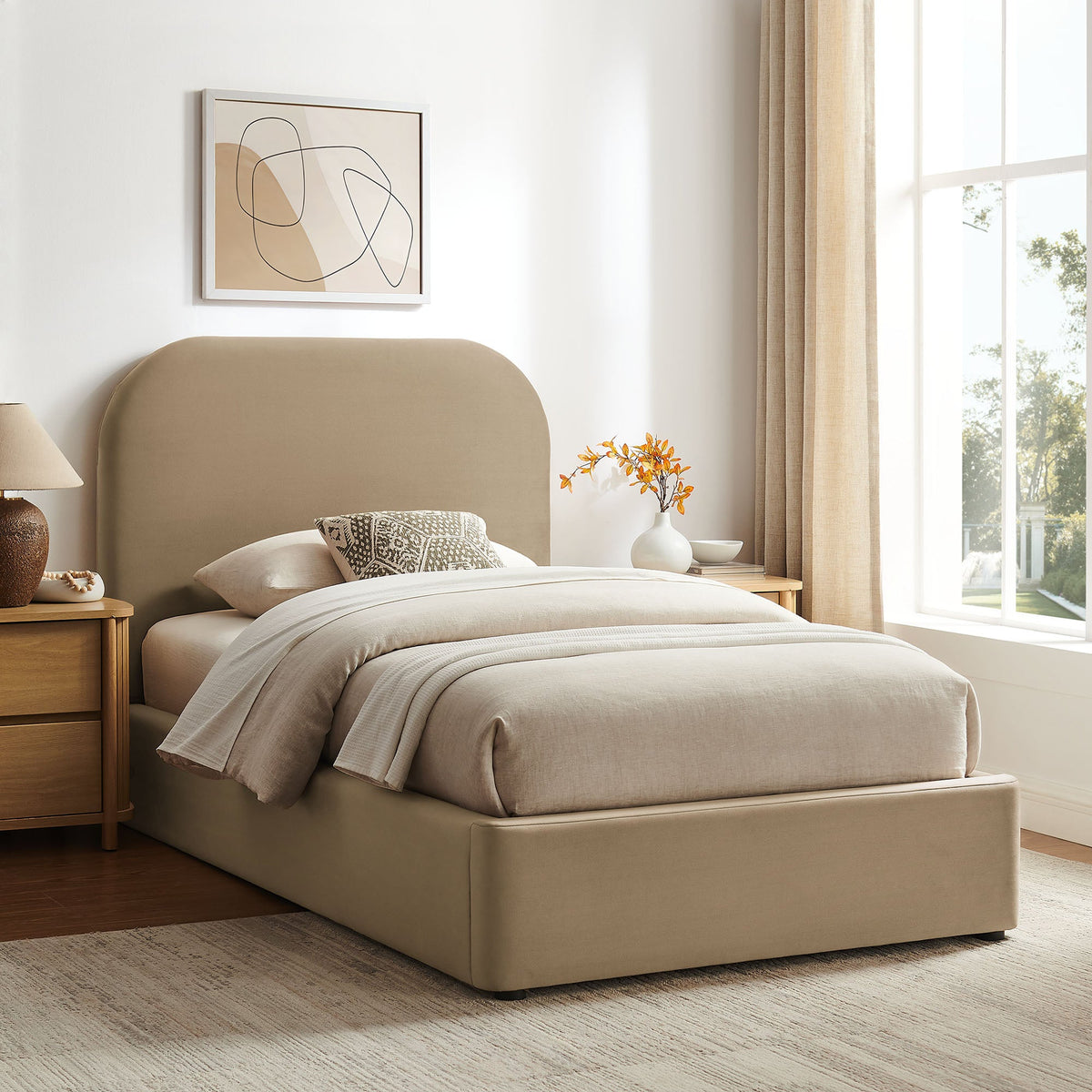 Modway Keynote Performance Velvet storage platform bed frame in beige velvet on Tampa Home & Garden Store