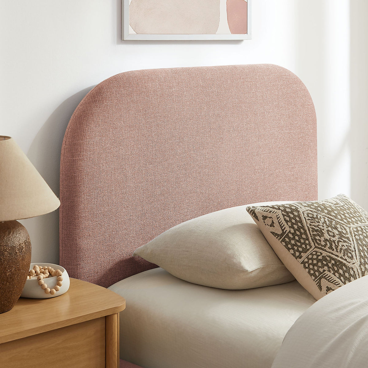 Keynote fabric upholstered storage platform bed frame in blush pink fabric on Tampa Home & Garden Store