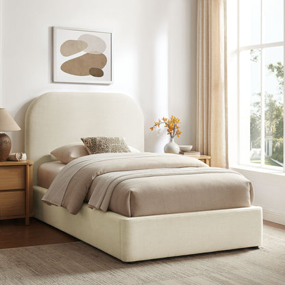 Keynote Fabric Upholstered Storage Platform Bed Frame by Modway, beige fabric, curved headboard on Tampa Home & Garden Store