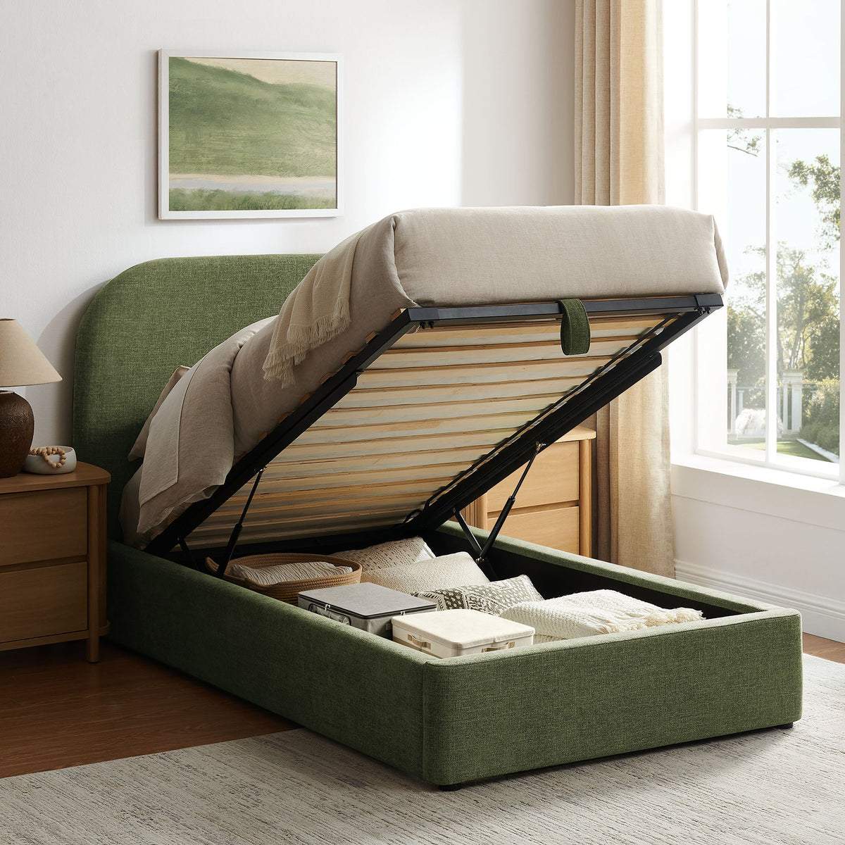 Keynote fabric upholstered storage platform bed frame by Modway in green with drawers on Tampa Home & Garden Store
