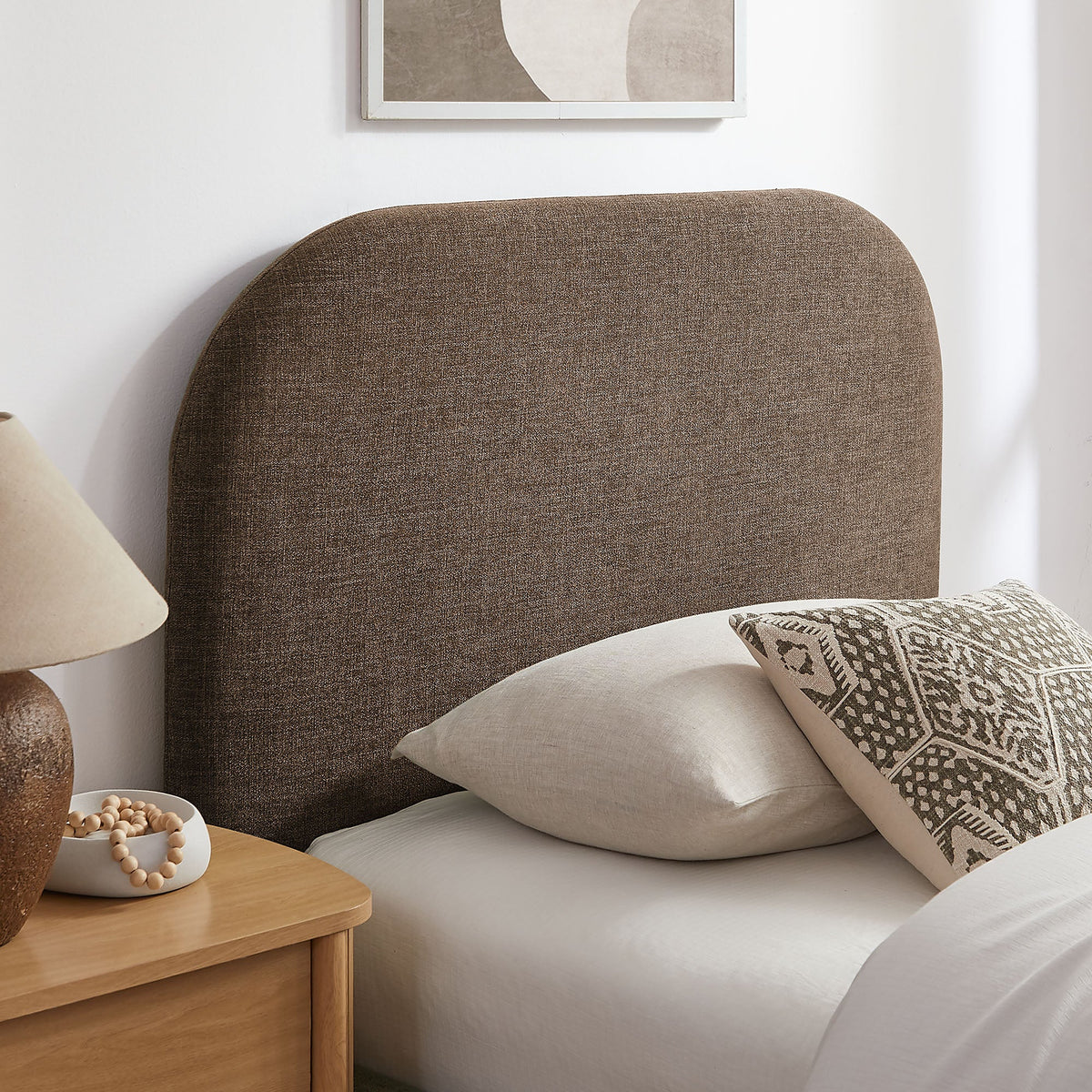 Keynote Fabric Upholstered Storage Platform Bed Frame brown textured fabric on Tampa Home & Garden Store