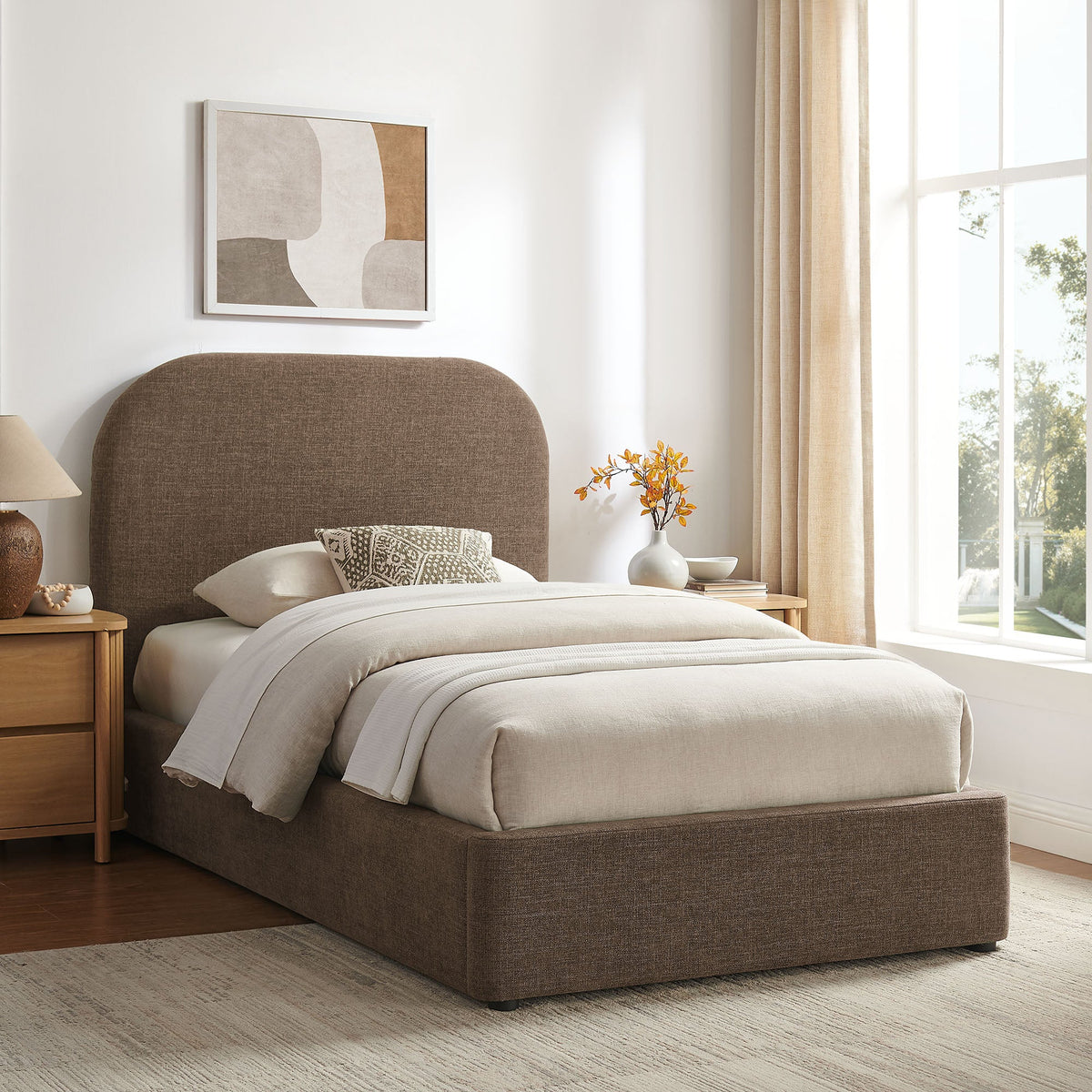 Keynote fabric upholstered storage platform bed frame in brown fabric with tall headboard by Modway on Tampa Home & Garden Store