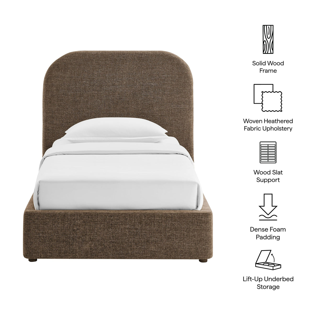 Keynote storage bed frame in brown fabric with lift-up underbed storage by HouseOfZazla on Tampa Home & Garden Store