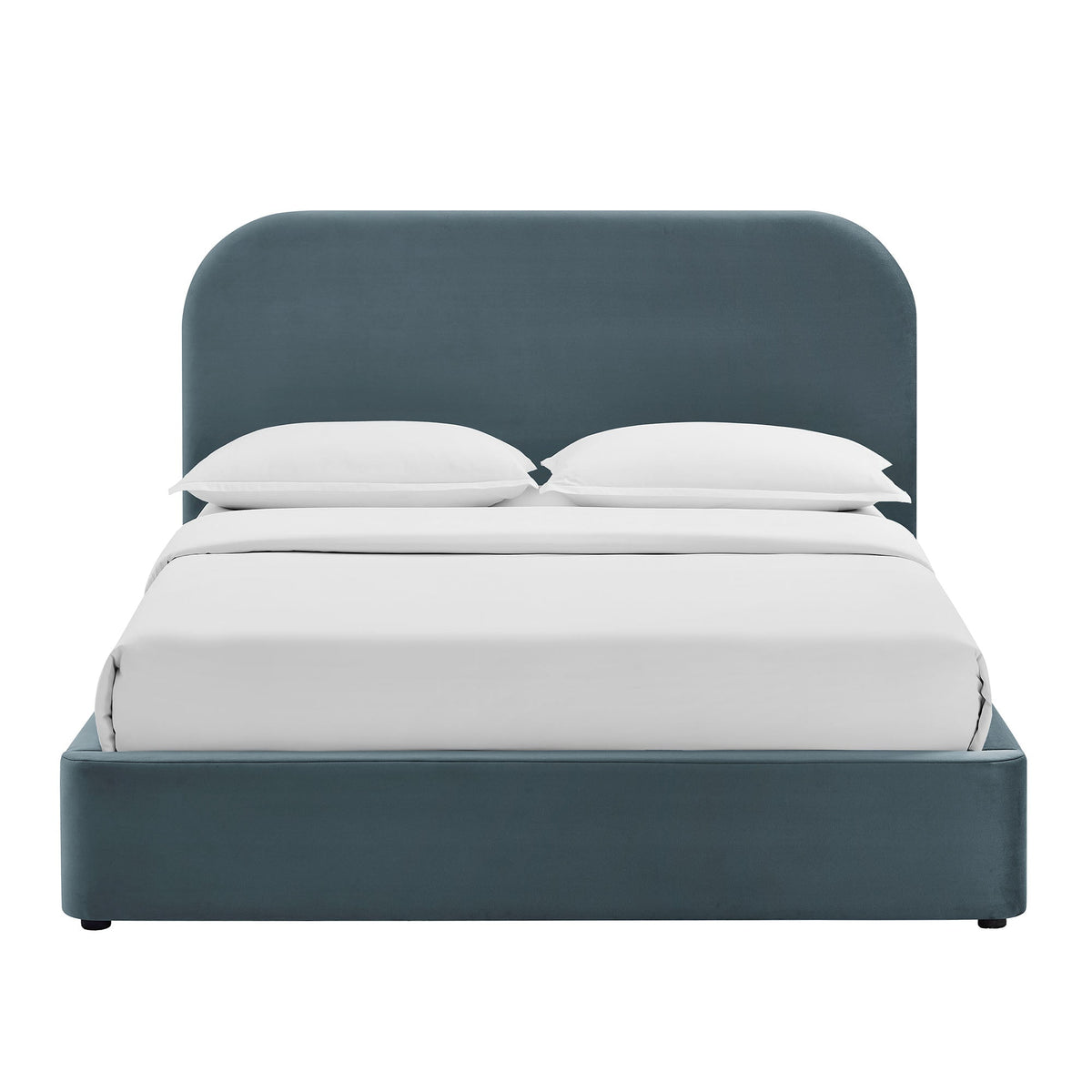 Keynote Performance Velvet Storage Platform Bed Frame by Modway in teal with white bedding on Tampa Home & Garden Store