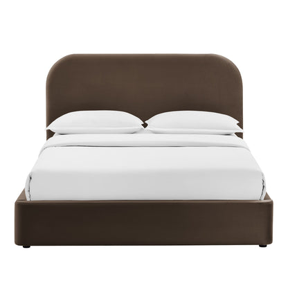 Keynote Performance Velvet Storage Platform Bed Frame velvet headboard with rounded corners on Tampa Home & Garden Store