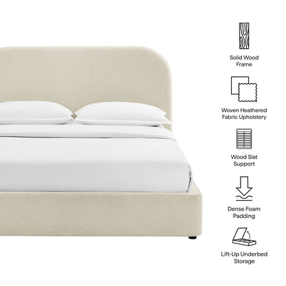 Keynote Fabric Upholstered Storage Platform Bed with lift-up underbed and solid wood frame on Tampa Home & Garden Store