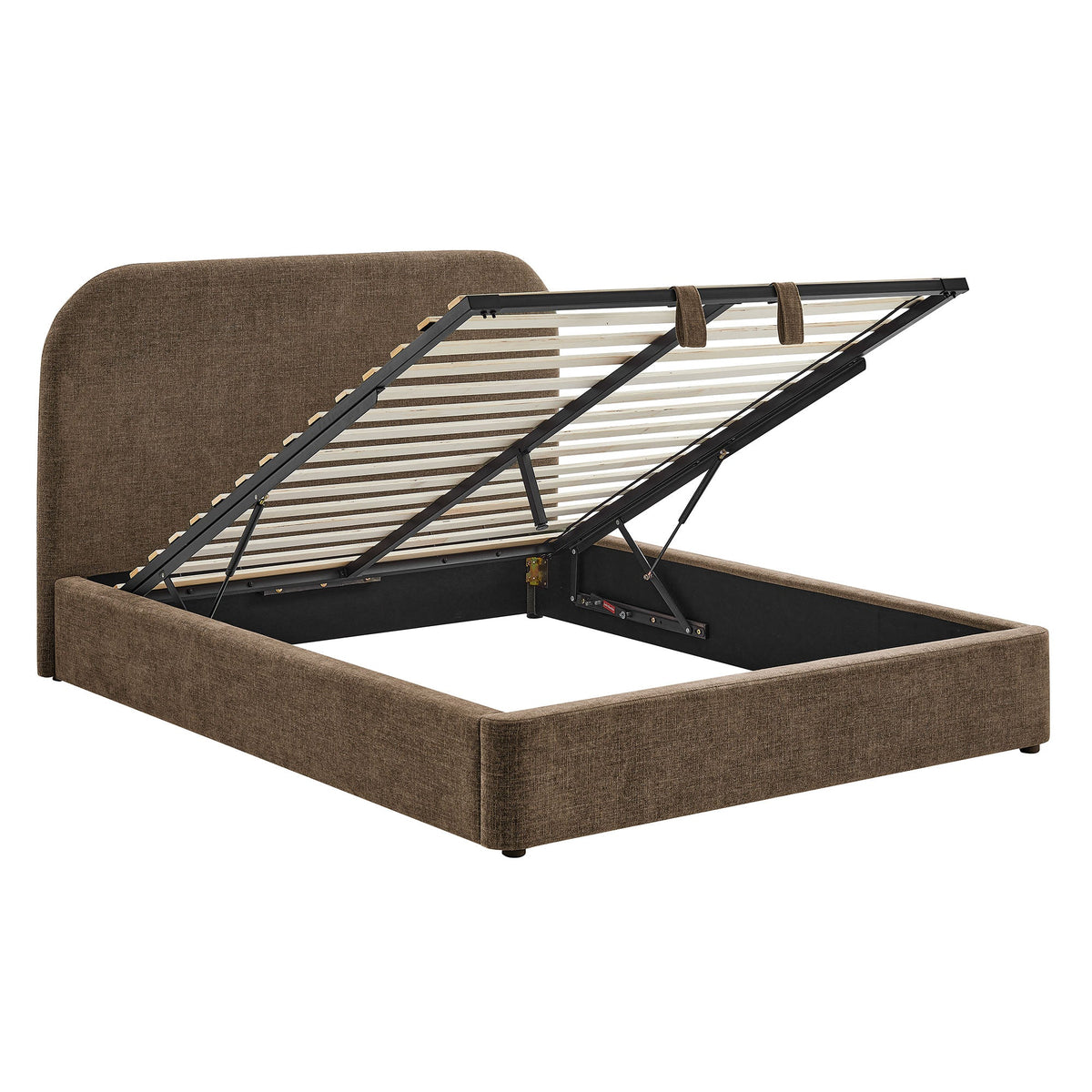 Keynote Storage Platform Bed Frame by Modway brown fabric upholstery black metal frame lift storage on Tampa Home & Garden Store