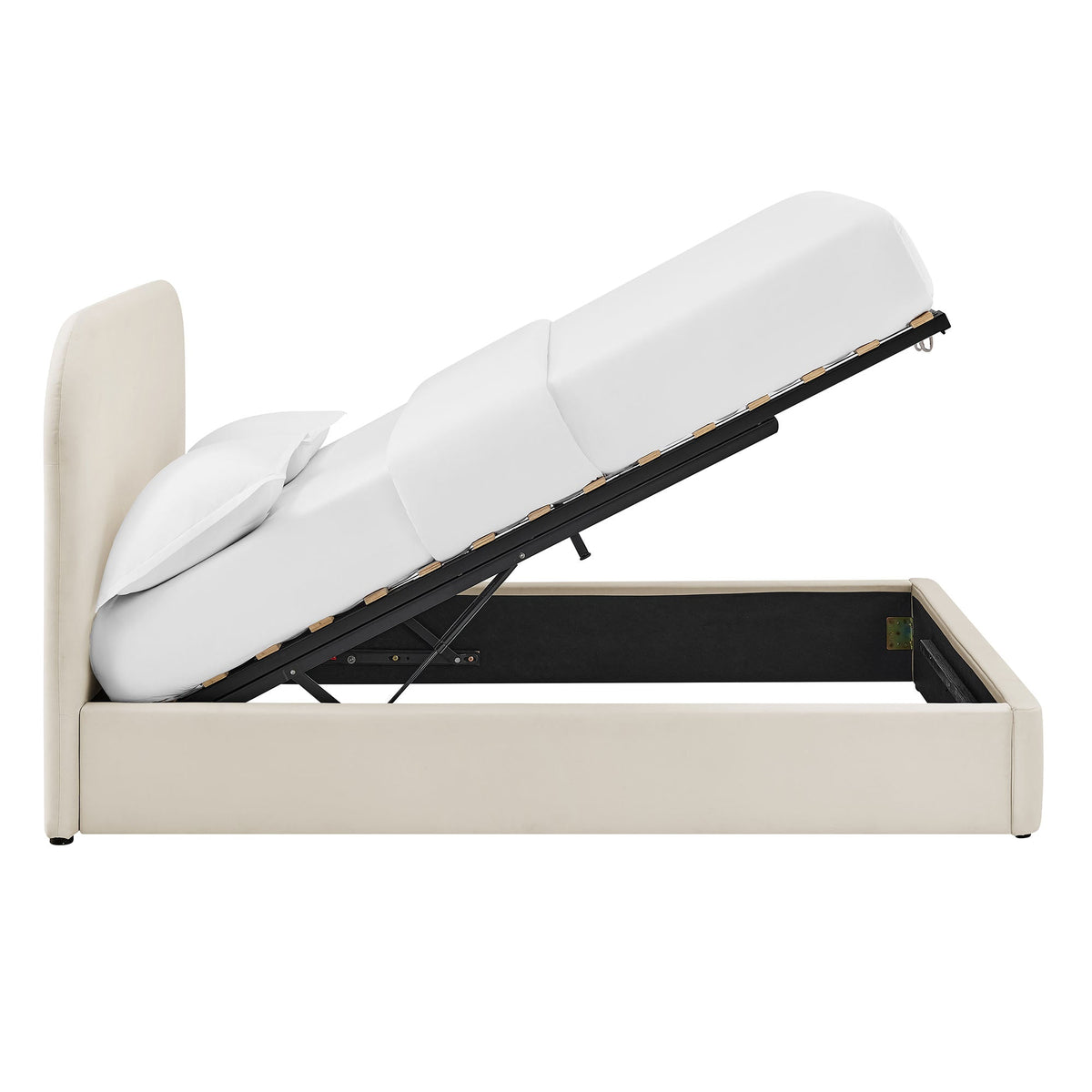 Keynote Performance Velvet Storage Platform Bed Frame cream upholstery with storage base on Tampa Home & Garden Store