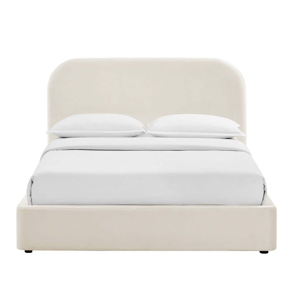 Keynote Performance Velvet Storage Platform Bed Frame beige upholstered headboard and base on Tampa Home & Garden Store