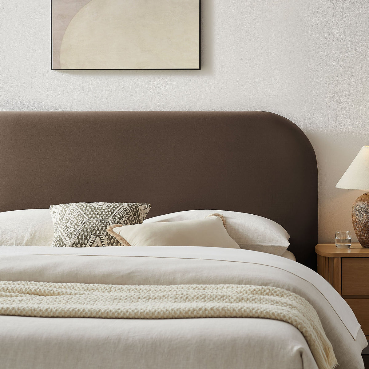 Keynote Velvet Storage Platform Bed Frame in brown velvet with white bedding and pillows Modway on Tampa Home & Garden Store