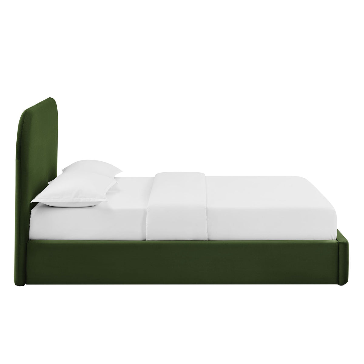Keynote Velvet Storage Platform Bed Frame in green velvet with white bedding by HouseOfZazla on Tampa Home & Garden Store