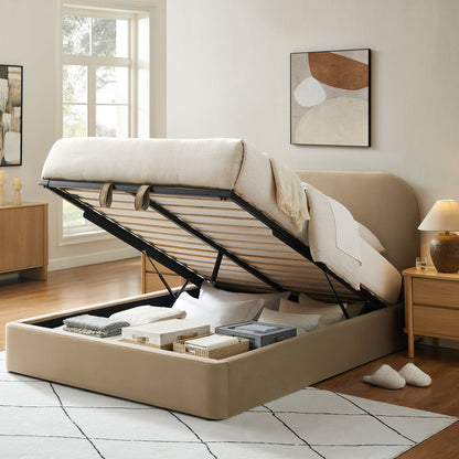 Keynote Performance Velvet storage platform bed frame in beige with lift mechanism by Modway on Tampa Home & Garden Store