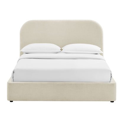 Keynote Fabric Upholstered Storage Platform Bed Frame beige with curved headboard on Tampa Home & Garden Store