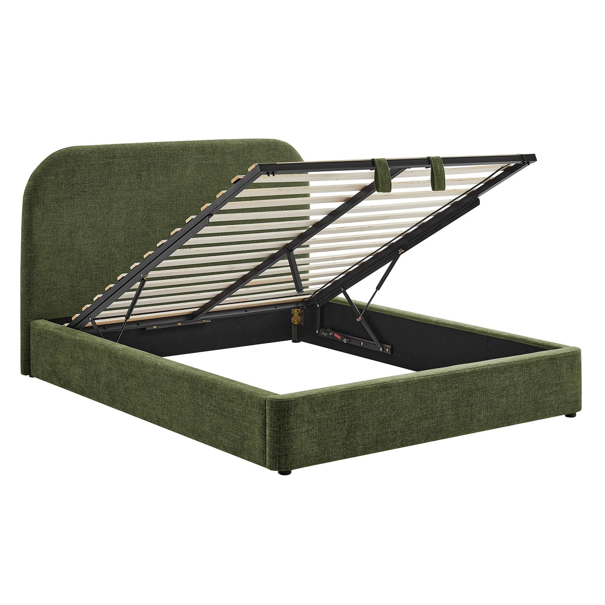 Keynote Fabric Upholstered Storage Bed Frame in green fabric with hydraulic lift storage on Tampa Home & Garden Store