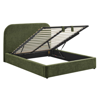 Keynote Fabric Upholstered Storage Bed Frame in green fabric with hydraulic lift storage on Tampa Home & Garden Store