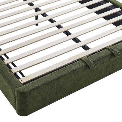 Keynote Fabric Upholstered Storage Platform Bed Frame in green fabric with light wood slats on Tampa Home & Garden Store