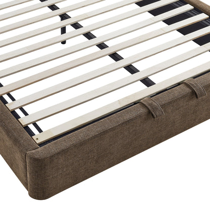 Keynote Fabric Upholstered Storage Platform Bed Frame white slats on brown base HouseOfZazla on Tampa Home & Garden Store