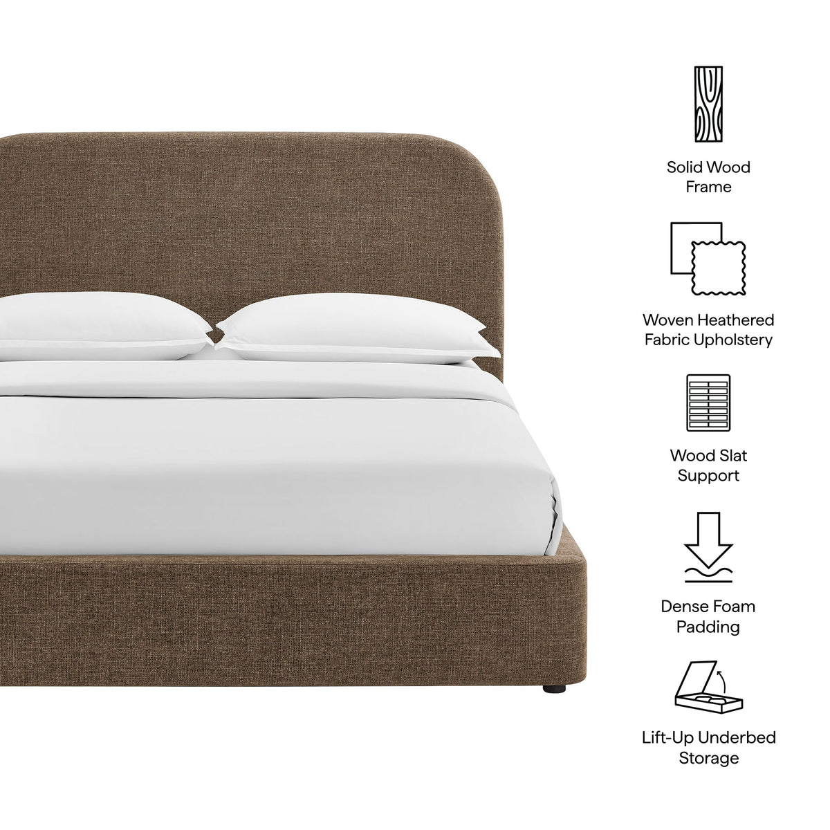 Keynote Fabric Upholstered Platform Bed Frame brown headboard solid wood storage by Modway on Tampa Home & Garden Store