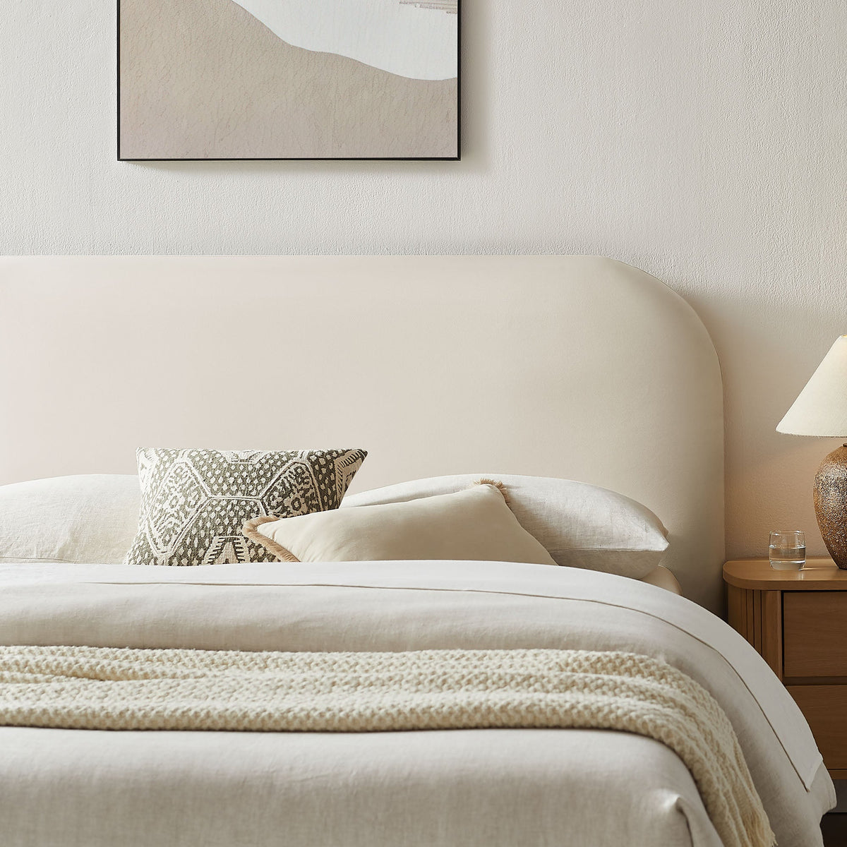 Keynote Performance Velvet Storage Platform Bed Frame cream velvet with beige bed skirt on Tampa Home & Garden Store