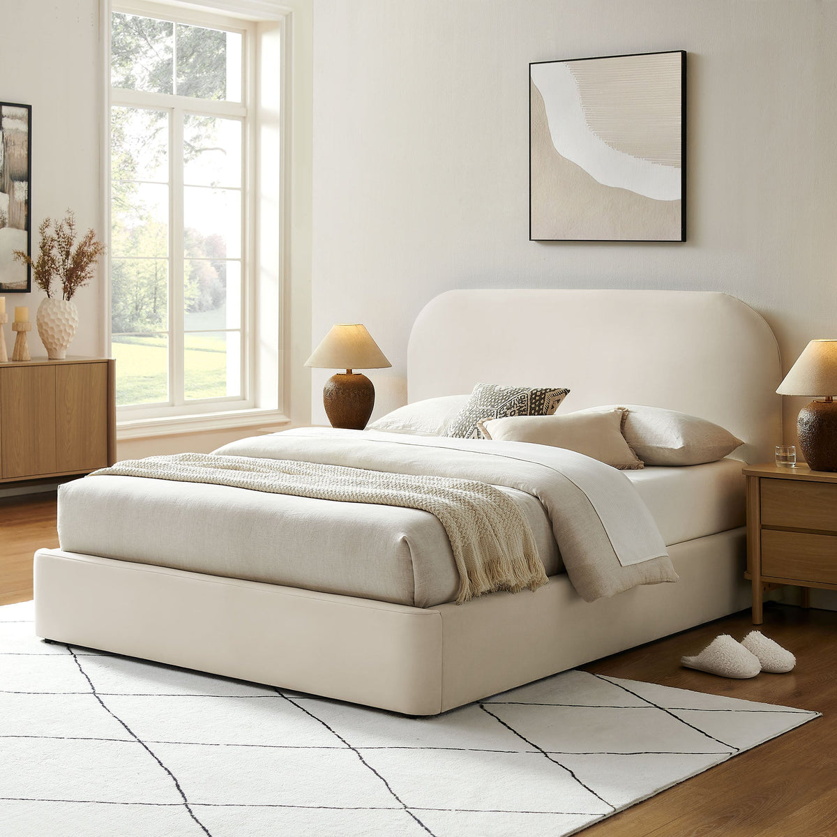 Keynote Performance Velvet Storage Platform Bed Frame by Modway in beige storage on Tampa Home & Garden Store