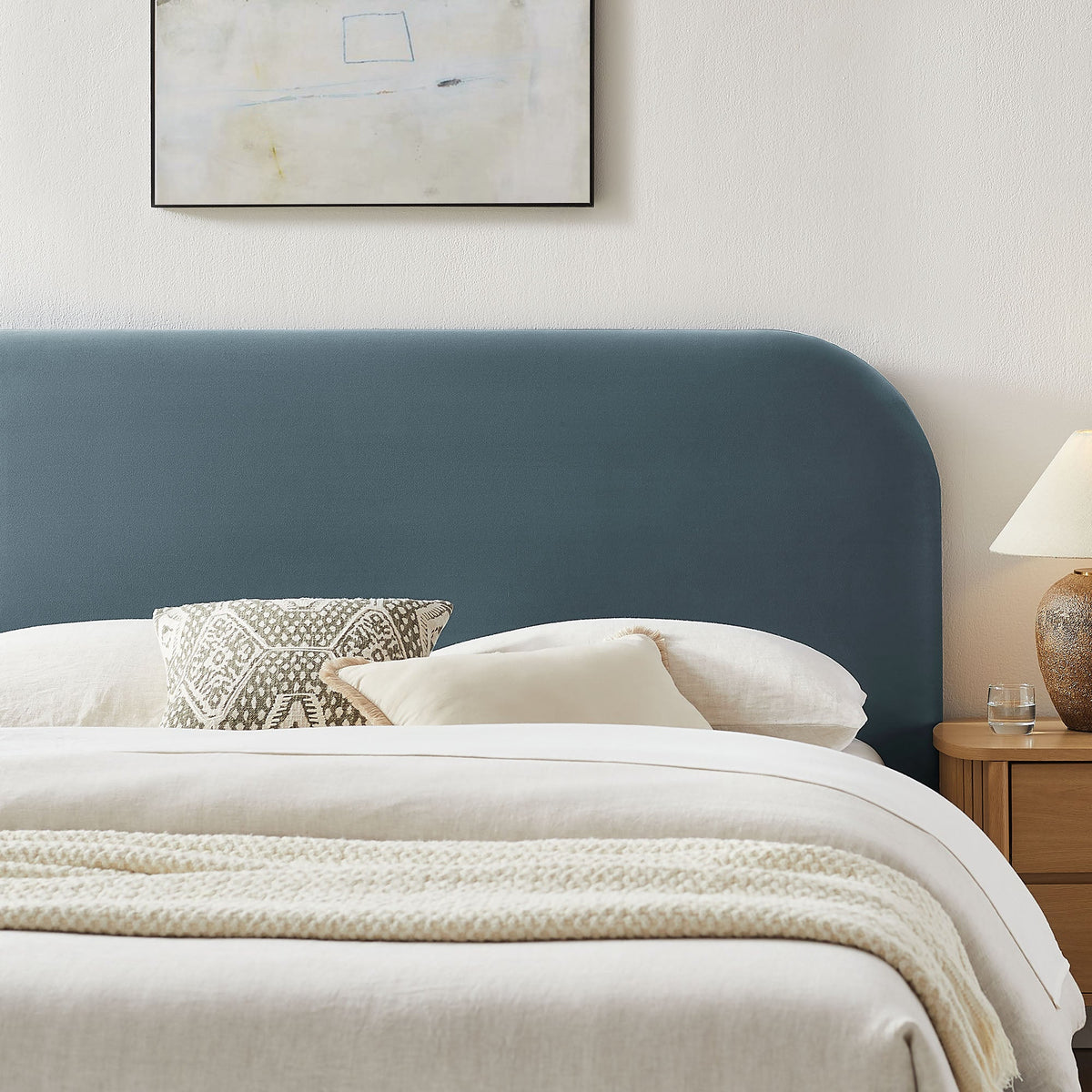Keynote Performance Velvet Storage Platform Bed Frame by Modway in teal velvet with bedding on Tampa Home & Garden Store