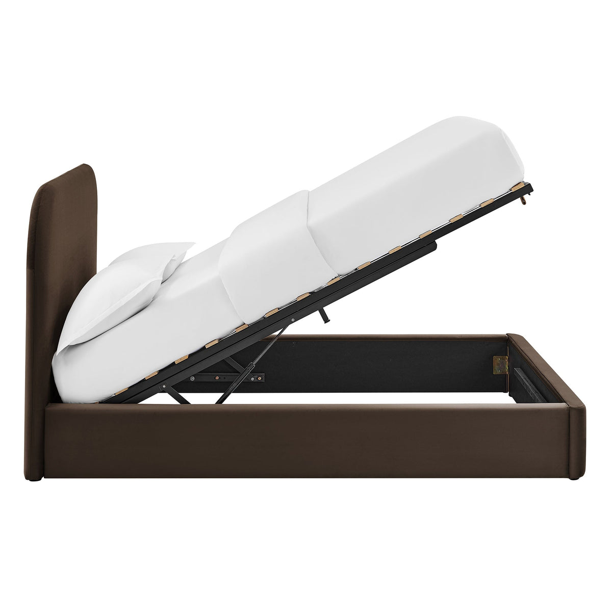 Keynote Performance Velvet Storage Platform Bed Frame brown velvet with built-in drawers on Tampa Home & Garden Store