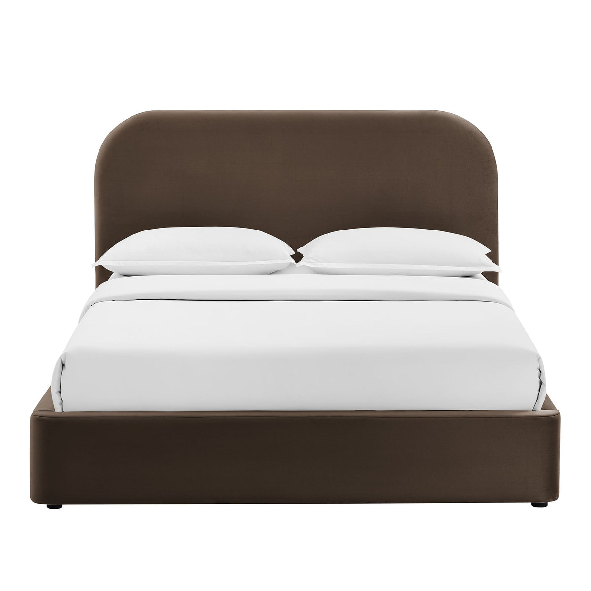 Keynote Performance Velvet Storage Platform Bed Frame with brown upholstered headboard on Tampa Home & Garden Store