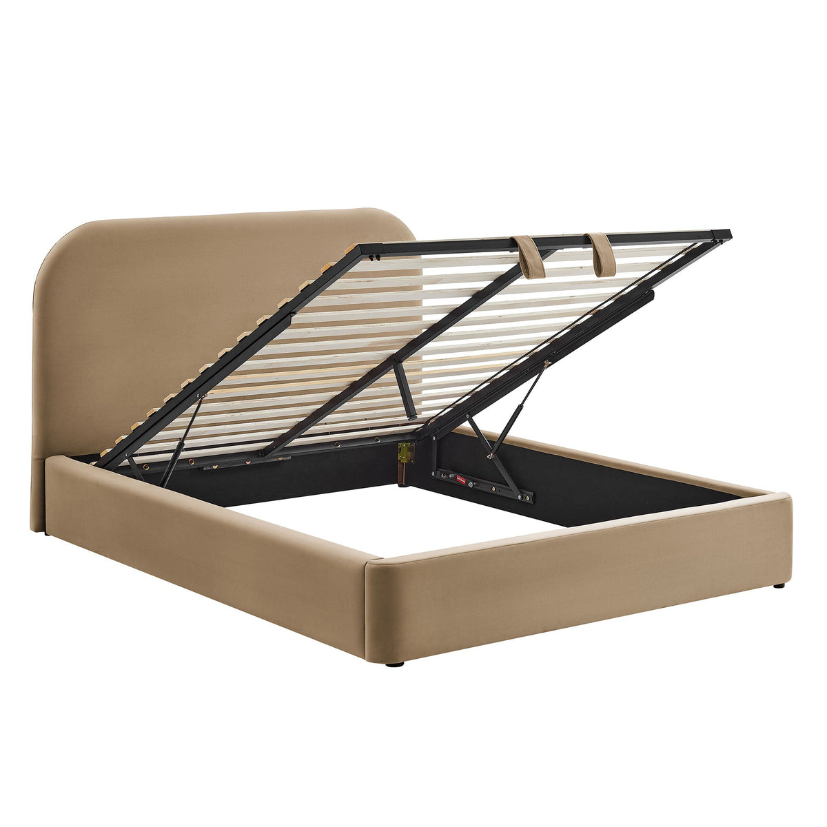 Keynote Performance Velvet Storage Platform Bed Frame by Modway tan headboard with storage base on Tampa Home & Garden Store