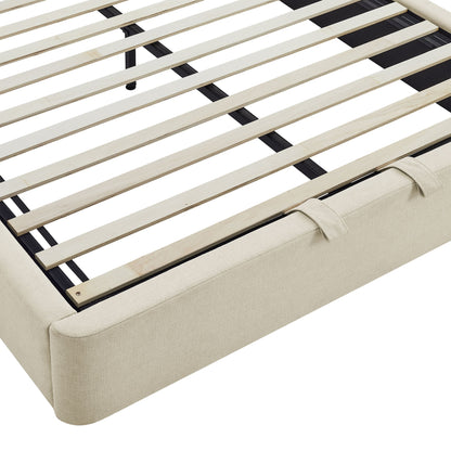 Keynote Platform Bed Frame with storage, beige upholstery and light wood slats by Modway on Tampa Home & Garden Store
