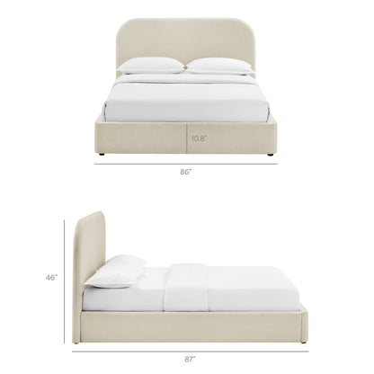 Keynote Fabric Upholstered Storage Platform Bed Frame beige with tall curved headboard on Tampa Home & Garden Store