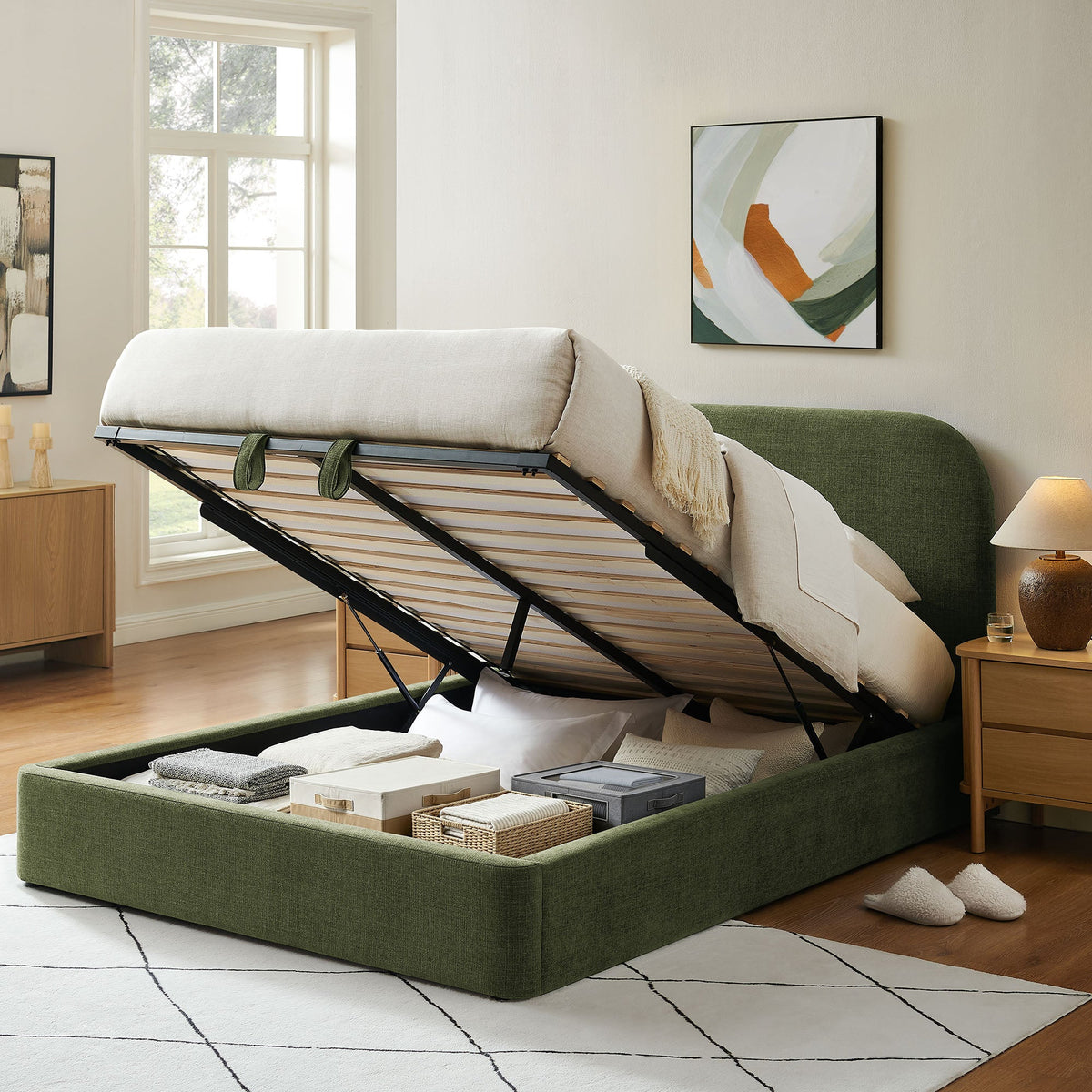 Keynote Fabric Upholstered Storage Platform Bed Frame in green fabric by Modway on Tampa Home & Garden Store