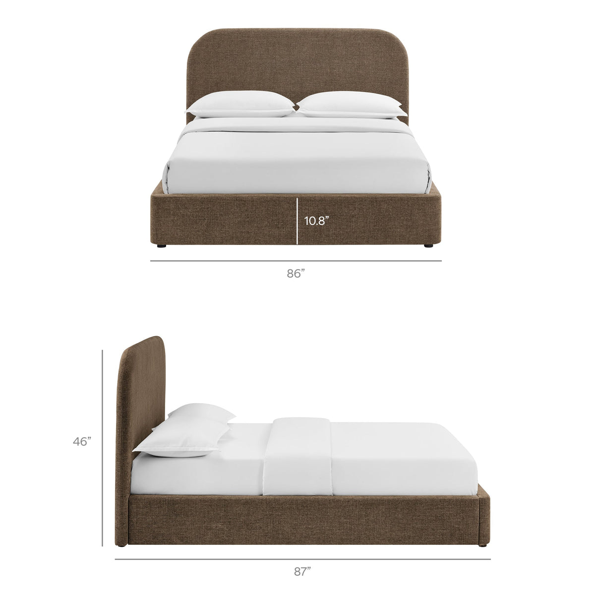 Keynote fabric upholstered storage platform bed frame brown fabric with tall rounded headboard on Tampa Home & Garden Store