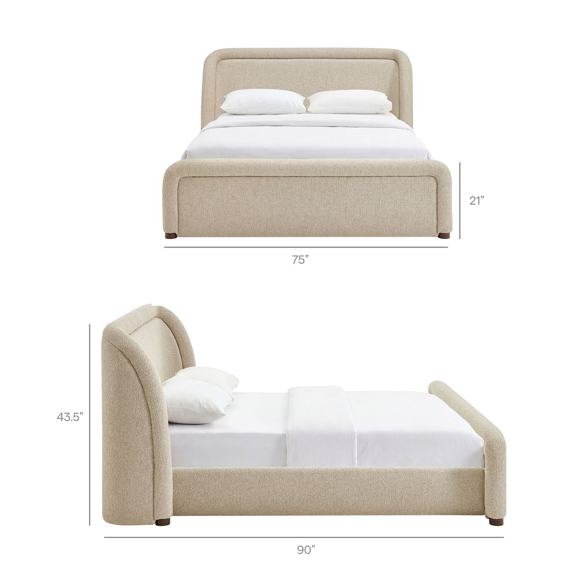 Tasmin beige upholstered fabric platform bed with rounded headboard and bedskirts by Modway on Tampa Home & Garden Store