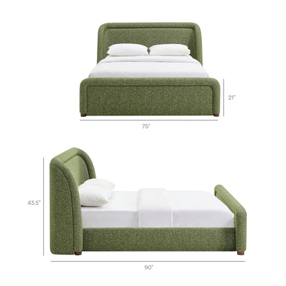 Tasmin Upholstered Fabric Platform Bed by Modway in green textured fabric with curved headboard on Tampa Home & Garden Store