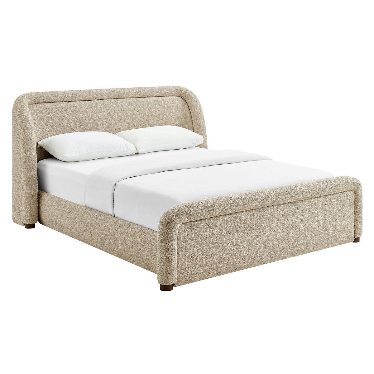 Tasmin upholstered fabric platform bed in beige with rounded headboard by HouseOfZazla on Tampa Home & Garden Store