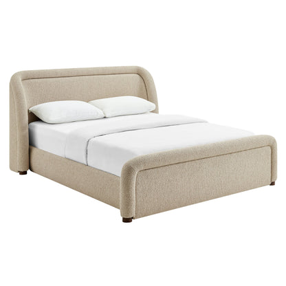 Tasmin upholstered fabric platform bed in beige with rounded headboard by HouseOfZazla on Tampa Home & Garden Store