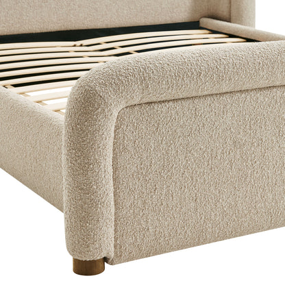 Tasmin Upholstered Platform Bed by Modway beige boucle with wooden slats on Tampa Garden on Tampa Home & Garden Store