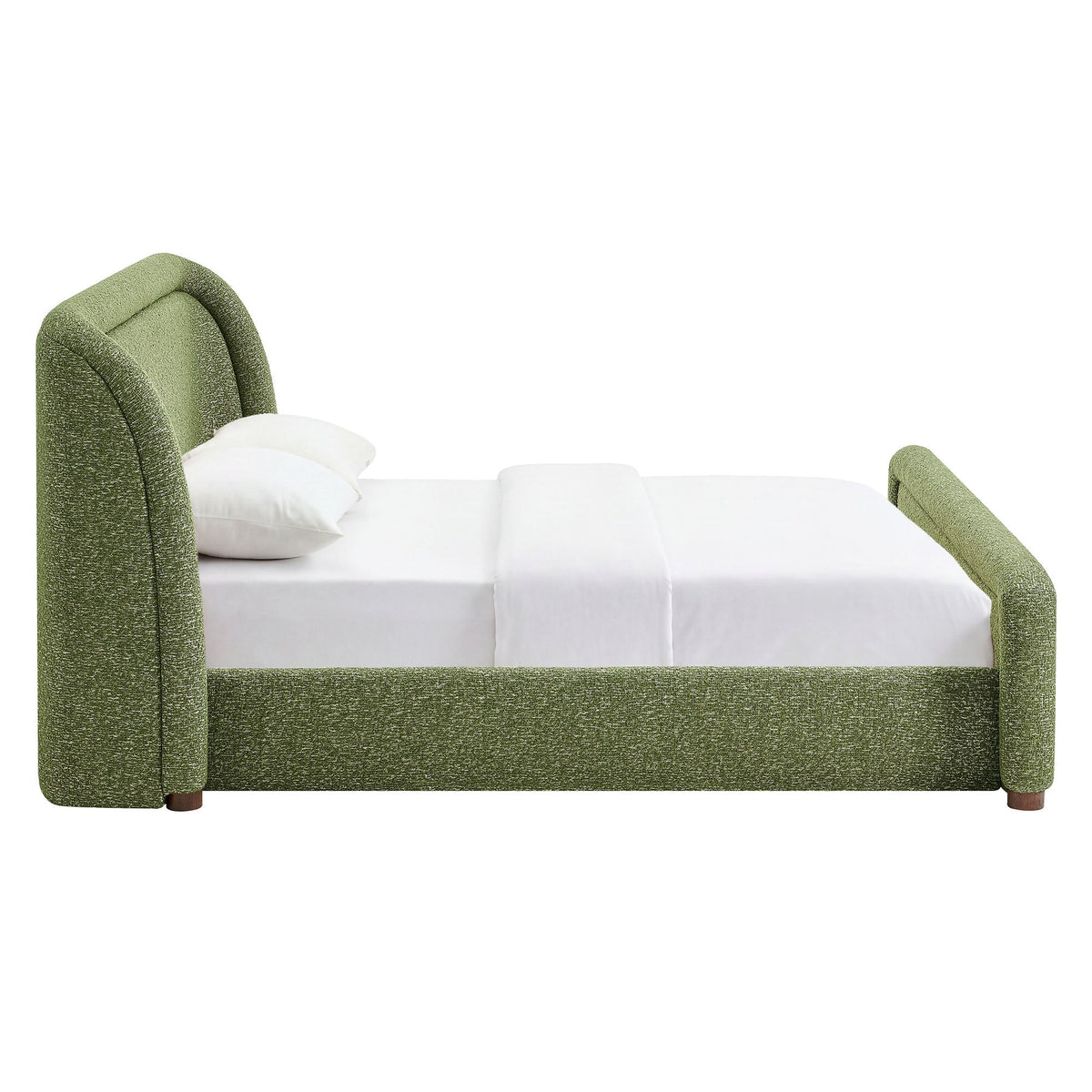 Tasmin upholstered fabric platform bed in green with white bedding by Modway on Tampa Home & Garden Store