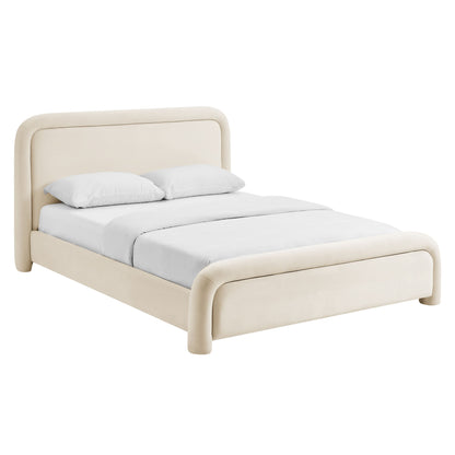 Beck Velvet Platform Bed by Modway cream velvet with rounded headboard on Tampa Home & Garden Store
