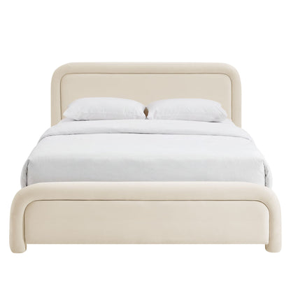 Beck Performance Velvet Platform Bed by Modway in cream velvet with rounded headboard and foot bench on Tampa Home & Garden Store
