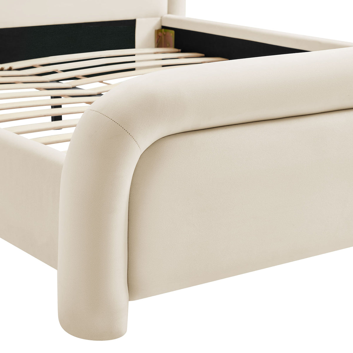 Beck Velvet Platform Bed by Modway, beige upholstered bed with rounded leg on Tampa Home & Garden Store