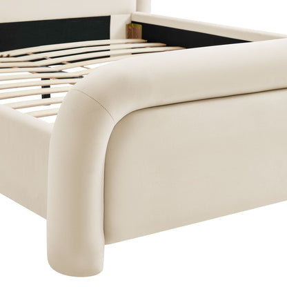 Beck Velvet Platform Bed by Modway, beige upholstered bed with rounded leg on Tampa Home & Garden Store