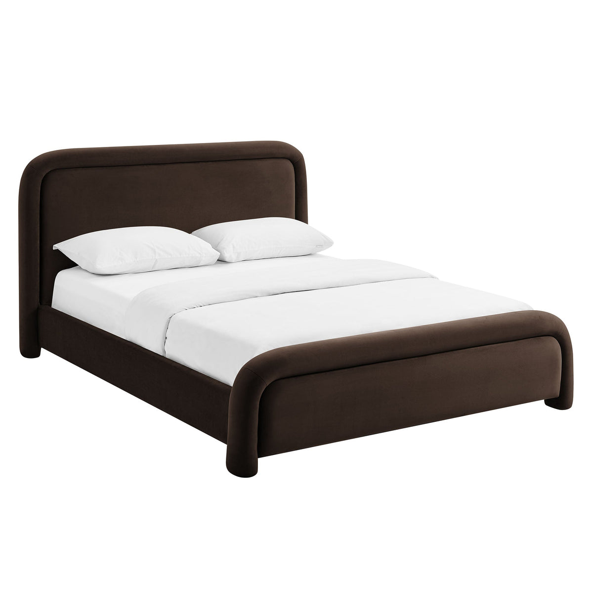 Beck Performance Velvet Platform Bed in chocolate brown velvet with rounded headboard on Tampa Home & Garden Store